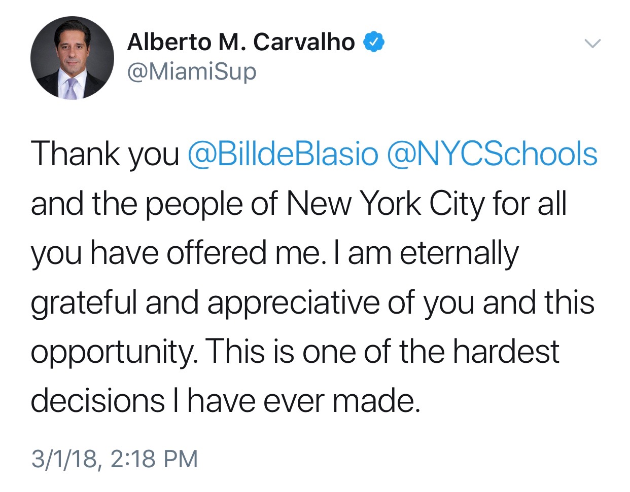 Superintendent Alberto Carvalho Announces He Will Stay in Miami